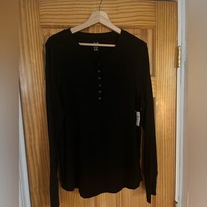 NWT Gap Black Ribbed Henley Long Sleeve T-shirt Size XL Tall